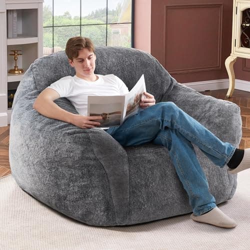 Homguava Bean Bag Chair Bean Bag Chairs for Adults Comfy Beanbag Chair with Spacious Design Oversized Bean Bag Sofa with Armrest Giant Bean Bag Chair with Filler for Living Room Bedroom (Grey) view 4