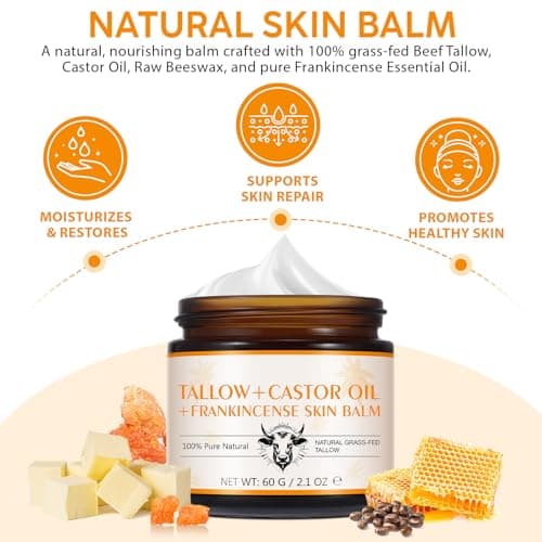 Tiuedu 2Pack Tallow, Castor Oil and Frankincense Oil Skin Balm, 100% Grass-Fed Tallow for Face & Body Moisturizer, Deep Moisturizing Cream, Moisturizer for Dry, Cracked Skin, All Skin Types view 3