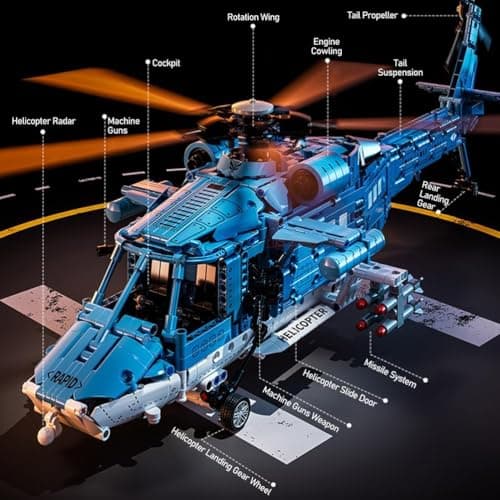 Military Helicopter Building Blocks Set, 1521PCS Army Airplane Bricks Model–Air Force Utility Helicopter Toy with Rotating Blades, Detailed Cockpit, Tactical Gear–Collectible Gift for Boys Teen Adults view 6
