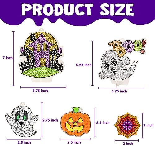 Klever Kits Halloween Gem Diamond Art Kit, Kids Halloween Crafts Party Supplies, Diamond Art Kit with Stickers, Suncatchers, and Keychains, Party Favor DIY Activities School Game Goodies Gift view 6