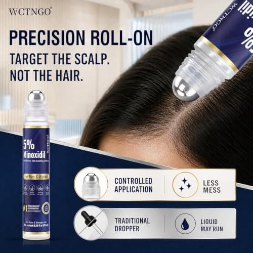 5% Minoxidil Hair Growth Serum Roll-On for Men & Women, Scalp Applicator for Hair Regrowth Treatment with Rosemary & Biotin, Fast-Absorb Herbal Blend, Non-Greasy, Easy Dosage Control, 3pack（2.6oz) view 2