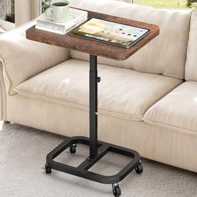 alentar Adjustable Height Mobile TV Tray Table with Wheels, Portable Rolling Desk, and Laptop Table for Eating on Couch or Sofa, Featuring Upgraded Alloy Steel Support and a Sturdy Quadrilateral Base