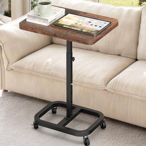 alentar Adjustable Height Mobile TV Tray Table with Wheels, Portable Rolling Desk, and Laptop Table for Eating on Couch or Sofa, Featuring Upgraded Alloy Steel Support and a Sturdy Quadrilateral Base — image 1