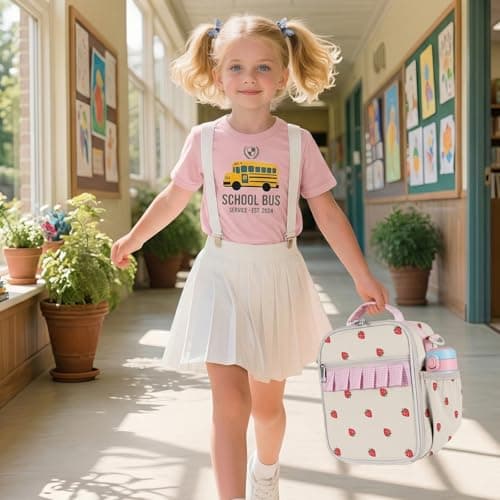 Easozoom Insulated Lunch Bag for Teen Girl Kid Women with adjustable shoulder strap, Large Lunch Box, Reusable Portable Waterproof Leakproof Lunchbox for School Travel Office Picnic (Strawberry) view 2