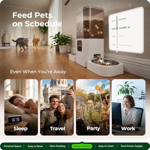 Frienhund Timed Automatic Cat Feeder 2 Cats with Slow Feed: Dual Automatic Dog Feeder with Information Visualization, Programmable Auto Cat Food Dispenser for Multiple Pets,Detachable for Clean-29 Cup view 5