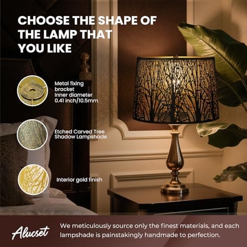 ALUCSET Extra Large Lampshade 14'' Top 16'' Bottom 11'' High Etched Metal Forest Design Metal Lamp Shade For Floor Lamps in Living Room, Bedroom, Decor, Spider Fitter, Antique Bronze and Gold Plated view 3