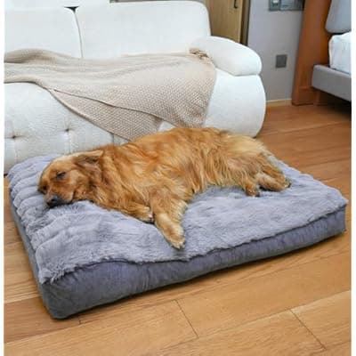 OMIVIER Large Dog Bed with Low-Angle Soft Pillow.Deluxe Dog Bed Fabric Comfortable and Soft.with Non-Slip Bottom, Washable pet Bed Medium for Crate.Color: Grey.