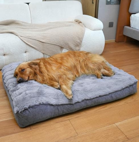 OMIVIER Large Dog Bed with Low-Angle Soft Pillow.Deluxe Dog Bed Fabric Comfortable and Soft.with Non-Slip Bottom, Washable pet Bed Medium for Crate.Color: Grey. — image 1