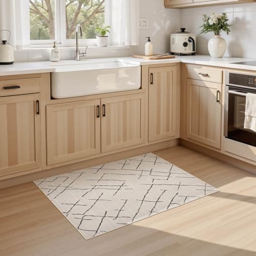 kakania 2x3 Washable Entryway Rug: Non Slip Soft Thin Small Rug, Boho Geometric Modern Decor, Easy Clean Indoor Floor Door Mat for Kitchen Bedroom Kids Dorm - Beige view 4