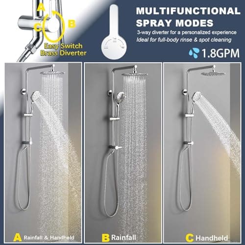 9 Inch Rain Shower Head System with Handheld Spray, Handheld Shower Heads with Multi Spray Modes, Brass Diverter Valve, 360° Swivel Adjustable Rainfall Shower, Chrome Shower Faucet Set for Bathroom view 6