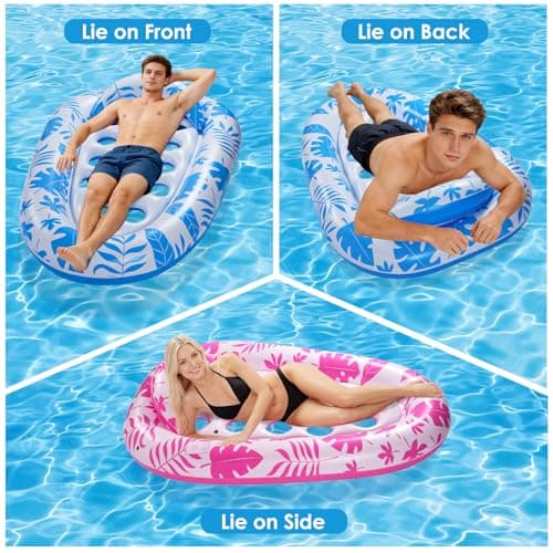 VIWUHUG 2 Pack Giant Inflatable Pool Float Pool Floats Adult Mat with Headrest & Cup Holder Lake Float Raft Water Lounger Multi-Use Swimming Pool Floats for Party Summertime Beach Outdoor view 5