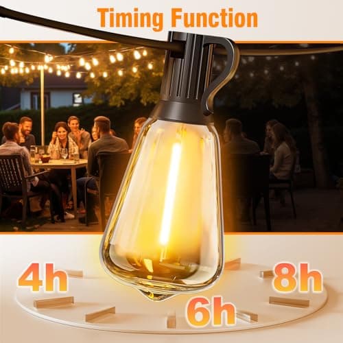 Skoiuc 100FT Solar String Lights Outdoor Waterproof with Remote & Timer, LED Shatterproof ST38 Bulbs, USB & Solar Powered Patio Lights for Backyard, Porch, Garden, Wedding, Christmas Decor view 5