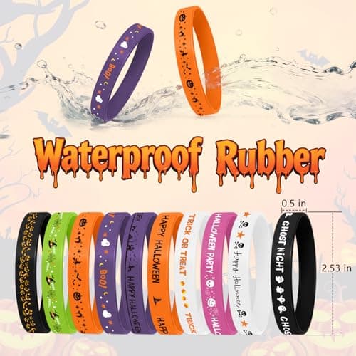 Mersper 30Pcs Magic Witch Rubber Bracelets for Wicked Party Favors, Horror Silicone Bracelets Ghost Spider Spooky Theme Costume Party Accessories for Goodie Bag Fillers (10 Designs) view 3
