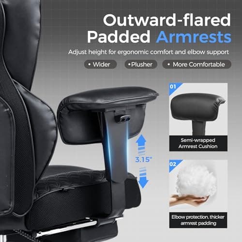 GTPLAYER Big and Tall Gaming Chair 400lbs Heavy Duty Office Chair with Foot Rest & Ergonomic Pocket Spring Lumbar Support, High Back 3D Saddle Shaped Cushion for Back Pain Relief, Executive Black view 6