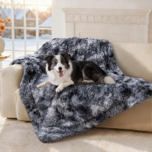 Luciphia Calming Waterproof Dog Blanket, Reversible Faux Fur Pet Blanket | Reversible waterproof blanket faux fur machine washable couch cover bed protector, Tie-dye Grey, 50" x 60" — image 1