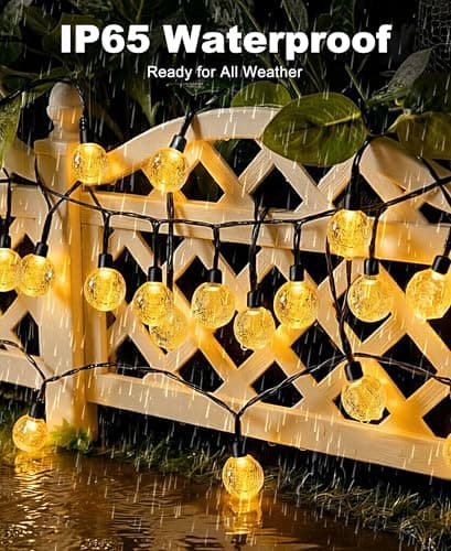 btfarm 2 Pack Solar String Lights Outdoor, Total 98FT 100 LED Crystal Globe | IP65 Waterproof Solar Powered Patio Lights, 8 Lighting Modes for Garden Balcony Yard Porch Party Christmas Decor, Warm White view 6