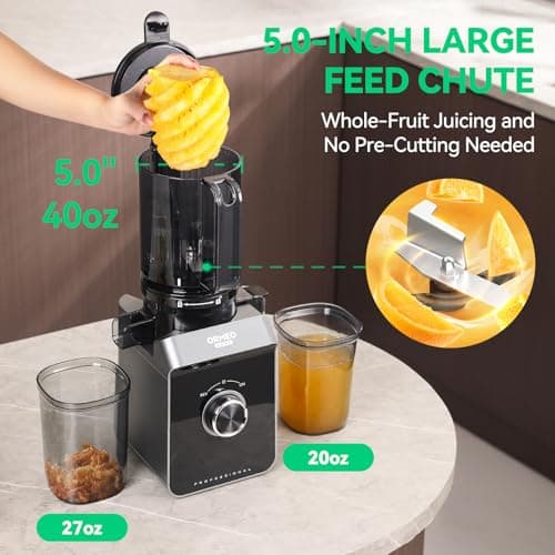Cold Press Juicer, ORMEO HOME Masticating Juicer Machines with 5.0"Large Feed Chute Fit Whole Vegetables & Fruits, with Pulp Seperation, 99.6% Juice Purity, Quiet Motor, Easy to Clean,BPA Free view 4