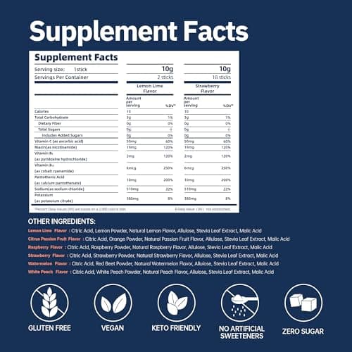 Syloni Electrolytes Powder Packets, Strawberry(0.36 oz*20 Sticks), Sugar Free Hydration Packets Electrolyte Drink Mix with 7 Vitamins and Electrolytes, Keto Friendly, Vegan, Gluten Free view 6