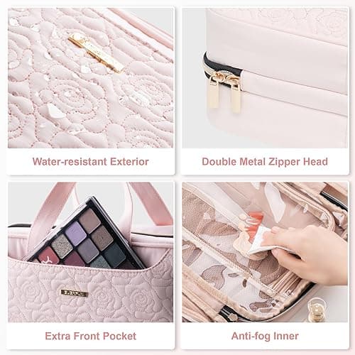 Everfun Hanging Toiletry Bag for Travel, 11x7.75x4.5 inch Medium Capacity Cosmetic Organizer with Leakproof Wet/Dry Compartment, Waterproof Dopp Kit Toiletries Bag for Women Pink view 6