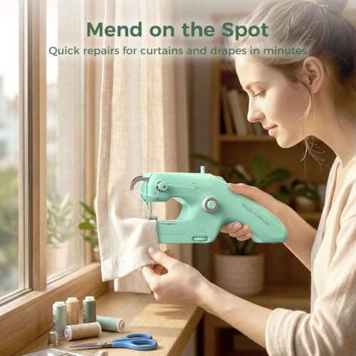 Vaspow Double Thread Handheld Sewing Machine for Beginners with Lockstitch | Portable Mini Size Design, Suitable for Beginners Battery & DC Powered, Quick Mending for Clothes, Denim, Hem & DIY Crafting view 4