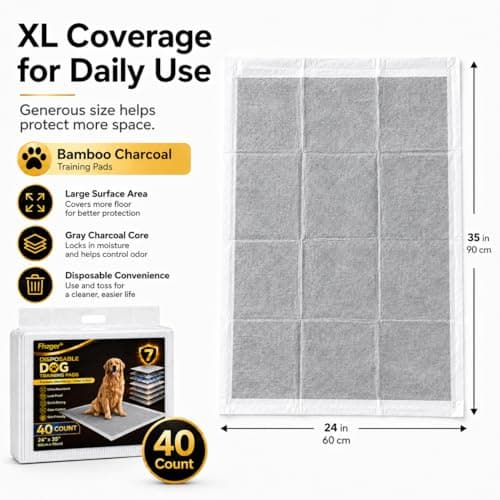 Fhzger XL Puppy Pads 40 Count, Bamboo Charcoal, 7-Layer Leak-Proof Extra Large 35.4 x 23.6 Inch | Bamboo Charcoal Odor Control | 7-Layer Leak-Proof Protection | Quick-Dry Absorption view 4