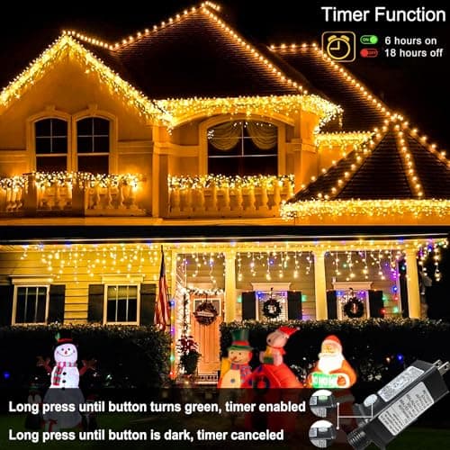 Nielfoi Warm White Christmas Lights Outdoor, 66ft 640 LED Icicle Lights for Outside House with Connectable Clear Wire 8 Modes Timer, Plug in Waterproof for Eaves Yard Party Indoor Holiday Decoration view 5