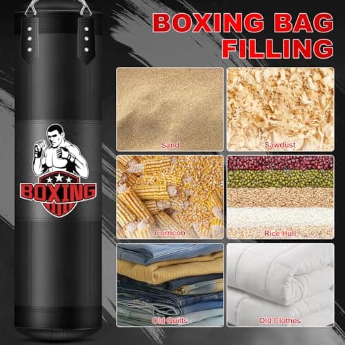 YORWHIN Punching Bag for Adults, 4FT PU Heavy Boxing Bags with Chain Ceiling Hook, Hanging Boxing Bag for Kickboxing Muay Thai Karate Judo Taekwondo Home Gym Training, Unfilled view 4