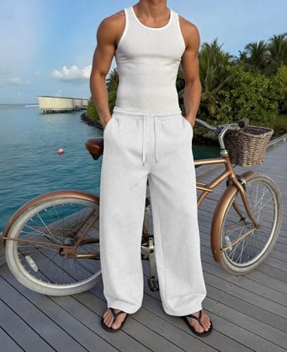 Susclude Mens Baggy Sweatpants, Wide Leg Elastic Waist Drawstring Open Bottom Cotton Lounge Loose Joggers with Deep Pockets view 4