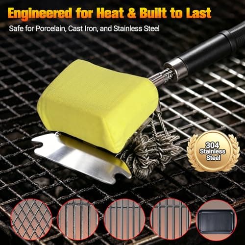 Professional 3-in-1 Grill Brush and Scraper with Safety Second Sweep Sponges - 18" Detachable Long Handle BBQ Cleaner for Heavy Duty Grime - Ideal Father's Day Grilling Gift for Men (Black) view 5