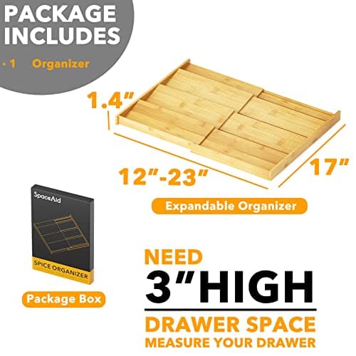 SpaceAid Bamboo Spice Drawer Organizer, (Need 3" Deep Drawer) Expandable 4 Tier Spices Rack for Cabinet, Kitchen Seasoning Storage Insert (Jars Not Included, From 12" to 23" Wide) view 5