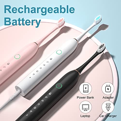 SUNPRO 2 Pack Sonic Electric Toothbrush, Rechargeable Brush 6 Clean Modes for Adults, 8 Heads (Black+Pink) view 4