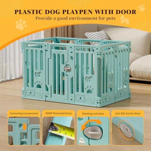 25.5" Dog Playpen 9+1 Panel Plastic Puppy Playpen for Small/Medium Dog Foldable Portable Pet Fence with Door view 2