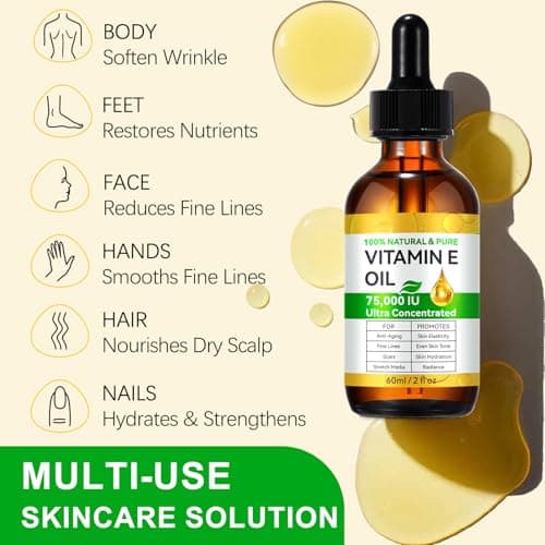 Tiuedu 2PCS Natural Vitamin E Oil for Skin, Ultra Concentrated Vitamin E Oil for Face, Hair and Scars, Moisturizing Dry Skin Oils, Promotes Skin Elasticity view 3