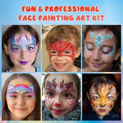 42 Color Face Paint Kit for Kids – Non-toxic Water-Based Makeup Palette with Stencils, Brushes & Gems – Face Painting Kit for Kids Ideal for Halloween, Parties, Festivals, Body Art & More view 5