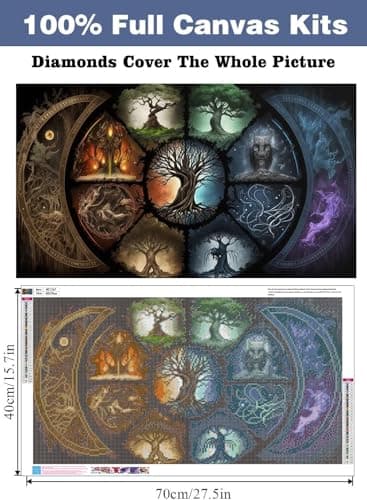 ijbnhd Large Diamond Painting, Tree of Life Moon Large Diamond Art Kits for Adults, Full Drill Round Big Diamond Painting, DIY Gem Art and Crafts for Home Wall Decor Gift 27.5 X 15.7inch view 2