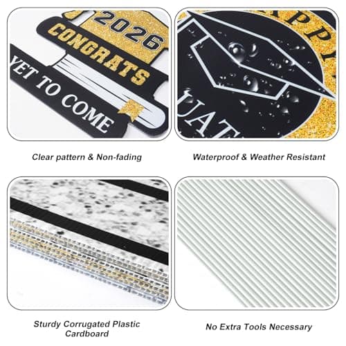 Graduation Decorations 12Pcs Waterproof Black Graduation Yard Signs Class of 2026 Outdoor Congrats Grad Sign with Stakes for Garden Lawn Yard College High School Graduation Party Decorations view 3