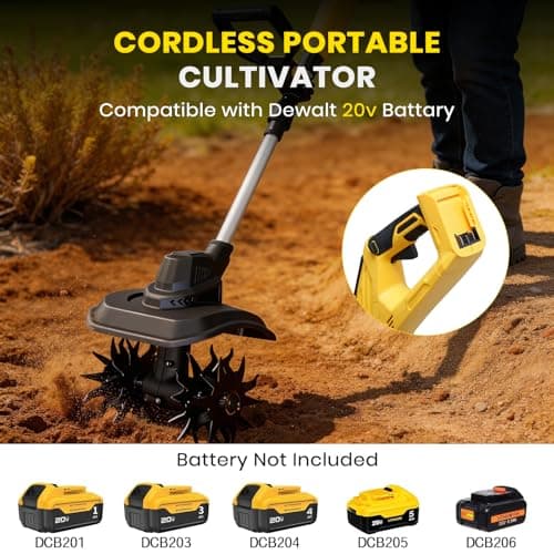Cordless Tiller Cultivator Compatible with Dewalt 20V Battery(Tool Only), 9-Inch Tilling Width, 6.6-Inch Depth 360RPM Electric Brushless Tiller Garden Rototiller for Lawn/Gardening/Soil Cultivation view 3