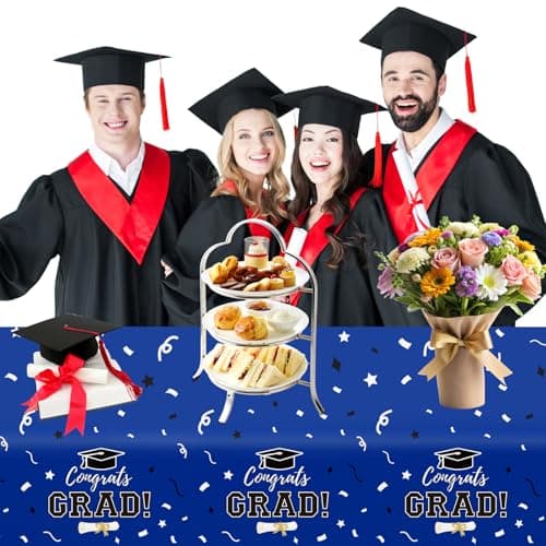 Labrostar Graduation Decorations 2026 Graduation Tablecloths Congrats Grad Table Cover for Class of 2026 Graduation Party Decorations Table Decor Party Supplies 3Pcs Blue view 6