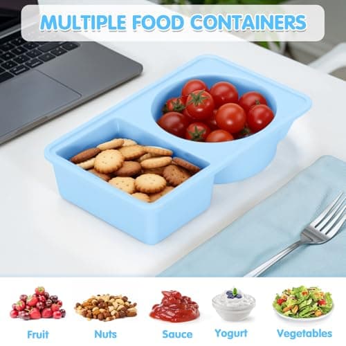 Dalycro Silicone Snack Containers with Lids – Reusable Snack Containers with Double Compartments for Adults Mini Silicone Food Box Perfect for Travel Lunch Gym (Blue) view 5