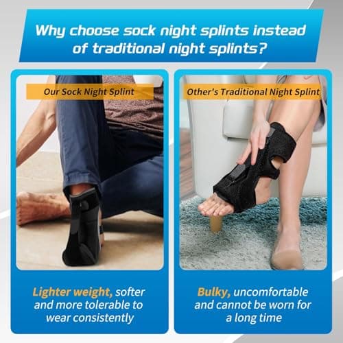 Upgraded Plantar Fasciitis Night Splint Sock with Massage Ball for Plantar Fasciitis Relief, Soft & Comfortable Foot Brace for Achilles Tendonitis Heal Spur Foot-drop Flat-arch for Women and Men, Medium-Black view 4