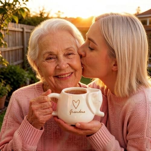 Web Launcher String Shooters Elephant Tea Mug with Sister Text, 15 Ounce Ceramic Coffee Cup with Heart Design and Tea Bag Holder, White Stoneware Mug for Daily Use (Grandma, White) view 2