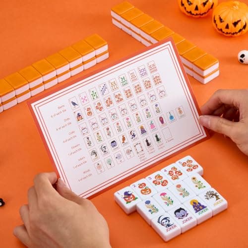 VULGBUNEE 160 Mahjong Tile Set for Halloween with Clear Engraving, 1.2" Melamine American Mahjong Set Game with Exquisite Carrying Bag and Accessories view 3