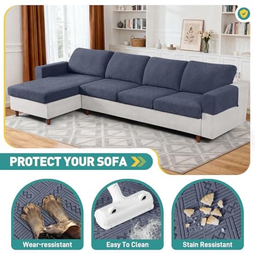 Ruaozz Couch Cushion Covers for Sectional Sofa Stretch Seat Cushion Covers Washable Sofa Slipcovers for L Shaped Soft Furniture Protector Pet Friendly (1 PC Seat or Back Cover, Blue Gray) view 5