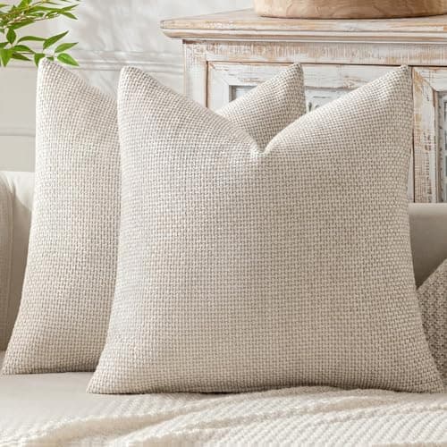 MIULEE Pack of 2 Couch Throw Pillow Covers 18x18 Inch Neutral Beige Modern Boho Accent Decorative Pillow Covers Soft Chenille Farmhouse Cushion Covers for Home Decor Bed Sofa Living Room view 1