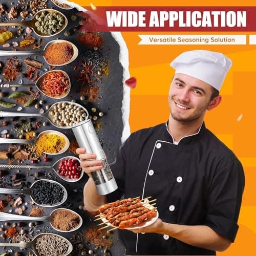 Electric Salt and Pepper Grinder Set with Charging Base - One Handed Automatic Spice Mill, Adjustable Coarseness Pepper Grinder, LED Light, Stainless Steel for Modern Kitchen & BBQ view 3