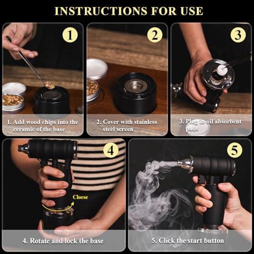 Whiskey Smoker Electric Set Bourbon Christmas Gifts for Men Old Fashioned Smoker Drink With 6 Wood Chips and 6 Whiskey Stones Food and Cocktail Smoked Kitchen Bar Tools Cool White Elephant Gifts Black view 4