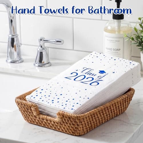 NatNarr 2026 Graduation Napkins, 60 Pcs Disposable Hand Towels for Bathroom Blue Foil Dots Dinner Guest Napkins for High School College Congrats Celebration Party view 3