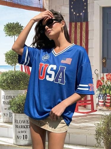 MYHALF 250th Anniversary USA Jerseys for Women - 4th of July Shirts American Flag Graphic Tee Patriotic Baseball Outfits view 6