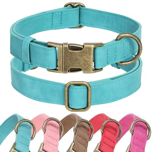 Jumpress Soft Leather Dog Collar for Small Medium Large Dogs, Heavy Duty Dog Collar Leather with Quick Release Metal Buckle, Durable & Adjustable for Large Dogs Walking (Teal Blue, L) — image 1