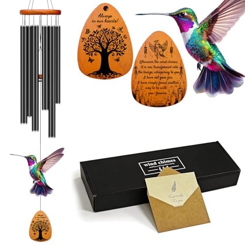 ATALOII Sympathy Gifts for Loss of Loved One, 37" Memorial Wind Chimes with Hummingbird, Bereavement Gift for Mom Dad, Outdoor Remembrance Decor with Engraved Pendant view 1